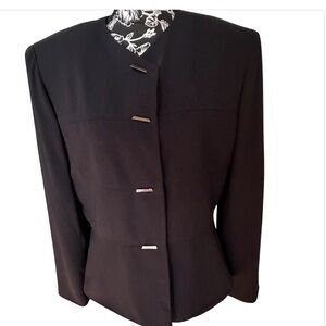 Jones New York size 14 classic black jacket no collar dress up or down